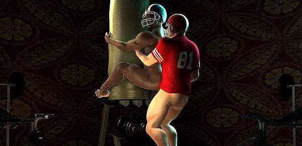  3D ebony football player taking a white cock in his tight ass